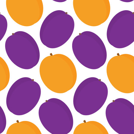 Ripe apricots and plums Seamless pattern in trendy traditional shades. Healthy eating wallpaper idea. Vector illustration Wrapping or web promo backdrop, cards poster, leaflet, banner, greeting, labelのイラスト素材