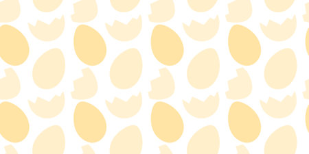Cracked eggshell and Easter eggs Seamless Pattern in trendy monochrome yellow. Easter banner concept. Isolated Vector illustration Wallpaper, wrapping or web promo banner, Thematic card, posting, blogのイラスト素材