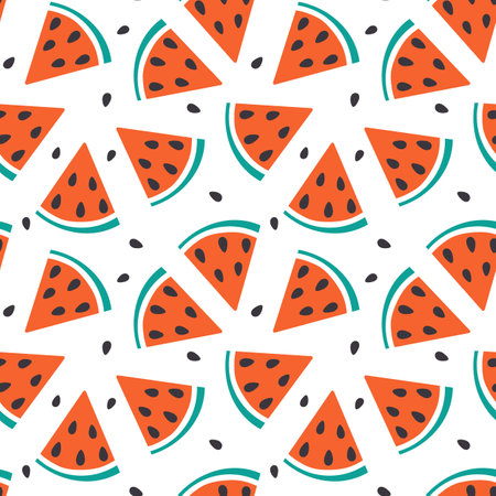 Triangular Watermelon slices with seeds Seamless pattern. Summertime background or wallpaper...