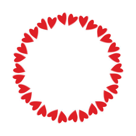 Hand drawn Colorful hearts Circular Frame border. Valentines Day design concept Copy space Template. Isolated Vector illustration Thematic cards, leaflets, greetings, price, label or web promo bannerのイラスト素材