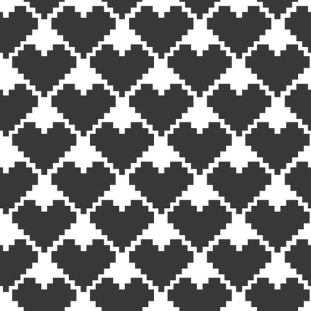 Stylized Heart shape pixel Monochrome Seamless pattern. Valentines or Black Day Background concept....