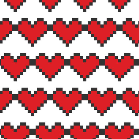 Pixel hearts Seamless Pattern. St Valentines Day Abstract Background Texture or wallpaper concept. Isolated Vector illustration Wrapping paper or web promo banner Thematic cards, leaflets, price tagsのイラスト素材