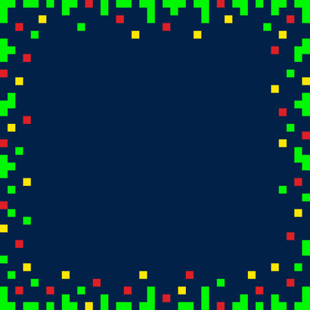 Pixel Art Colorful 4 sides Frame Border in trendy bright shades. Festive Copy space Template idea. Isolated Vector illustration Thematic cards or web promo banner, leaflets, print materials or tagsのイラスト素材