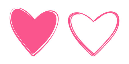 Hand drawn Outline and filled hearts shape in trendy pink. St Valentines Day greeting design concept. Isolated Vector illustration Thematic cards, leaflet, invitation, price, label or web promo bannerのイラスト素材