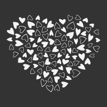 Outline and fill Heart shape hearts. St Valentines Day or White Day greeting background texture idea. Isolated Vector illustration Thematic cards or web promo banner, leaflets, print materials or tagsのイラスト素材
