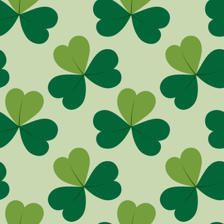 Abstract Shamrocks Seamless Pattern in monochrome green. St Patrick Day greeting background concept. Isolated Vector Wrapping, wallpaper, thematic cards or web promo leaflets, banners, print materialsのイラスト素材