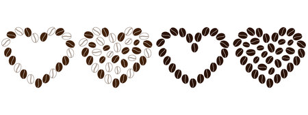 Coffee beans shape Hearts Frame border Copy space Template and Backgrounds Coffee Day greeting Set 4. Isolated Vector illustration Thematic cards or web promo banner, leaflet, poster, price tag, labelのイラスト素材