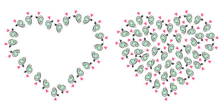 Hearts Butterflies Shape Heart Frame border Copy space and filled Background Texture Template Set 2. Isolated Vector illustration Thematic Cards, poster, leaflet, banner, greetings, price or web promoのイラスト素材