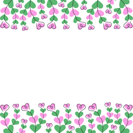 Abstract Heart shape twigs on green and pink hearts Top and Bottom Frame border Copy space Template. Isolated Vector design Thematic Seasonal Cards, poster or web promo banner, leaflets, price, labelのイラスト素材