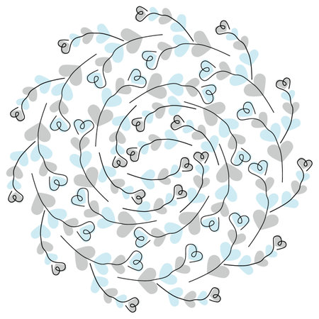 Spiral Heart Leaf Pattern Hand Drawn Circle Background Botanical Doodle Design Nature Thematic fond. Isolated Vector Illustration promo banner, leaflet, greeting cards background, price, label, inviteのイラスト素材