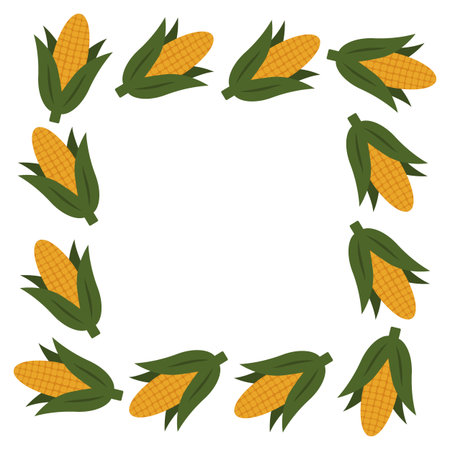 Corn Cob Square Frame border Kwanzaa or Harvesting Holiday Copy space Template Minimalistic design. Isolated Vector illustration Autumn Season Themes Cards Party invite or banner, leaflets, price tagのイラスト素材
