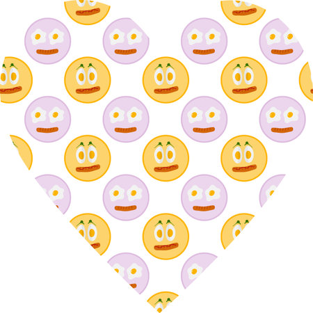 Smiling Food Eggs Hard Boiled or Fried Eggs with sausage as Cute Smiling Face Pattern on Herat shape. Isolated Vector illustration Food or Culinary Themed Backdrop Banner, leaflets, label, tag, posterのイラスト素材