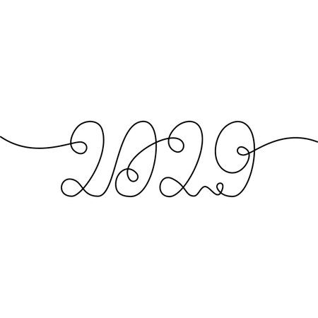 2029 Hand lettering decorative inscription One continuous line. Greetings or cards design concept. Vector. Isolated Transparent background. Cards, poster, banner, price tag, label or web, promo ideaのイラスト素材