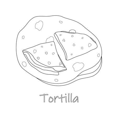 Pile of Corn Mexican tortilla with lettering. Traditional Latin American cuisine. Mexican food. Isolate. Line Art. Good for poster, banner, menu, brochure or label, price tag or web and wallpaper. EPSのイラスト素材