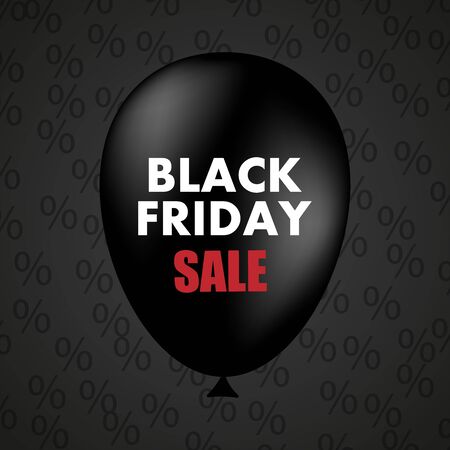 Black Friday sale flyer template. Dark background with black ball for seasonal discount offer. Vector illustration with percentages.のイラスト素材