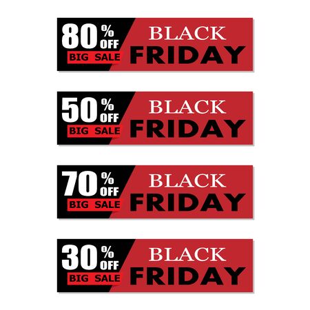 Black Friday set of banners 30%, 50%, 70%, 80% discounts. Season sale banners set. Pattern special offersのイラスト素材