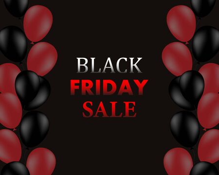 Black Friday Sale Poster. Black Friday sale, black and red balloons background .Vector illustration.のイラスト素材