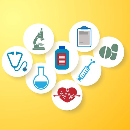 medical badges round colored isolated on yellow backgroundのイラスト素材