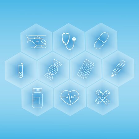 polygons of medical icons isolated on bright blue backgroundのイラスト素材