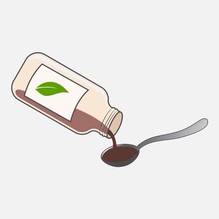 the medicine flows from the bottle into a spoonのイラスト素材