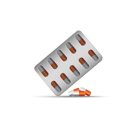 medical blister and red capsules isolated on white backgroundのイラスト素材