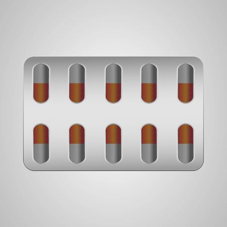 Vector realistic pill and capsule banner. Drugs, pills, capsules, painkillers, antibiotics, vitamins. Medical and vector illustrations.のイラスト素材