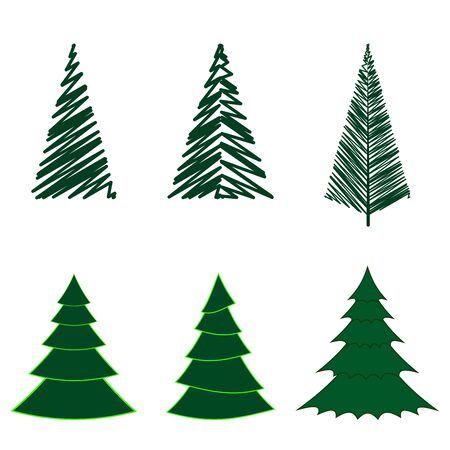 Set of Christmas trees isolated on white background. Vector illustrationのイラスト素材