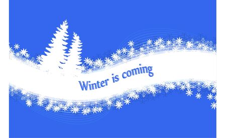 Winter is coming.Winter background with snow wave, Christmas trees, light blue background.Vector illustrationのイラスト素材