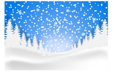 winter landscape, falling snow, pine forest, light blue day backgroundのイラスト素材