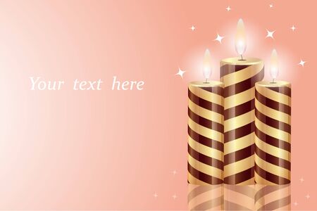 beautiful burning candles with reflection isolated on a gentle background, light, place for textのイラスト素材