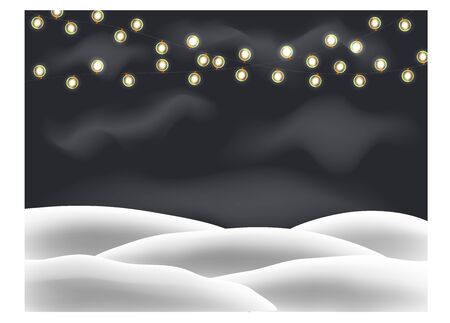 Winter is coming. Night, light garlands, snow, winter holiday landscape, vector background.Snowdriftのイラスト素材