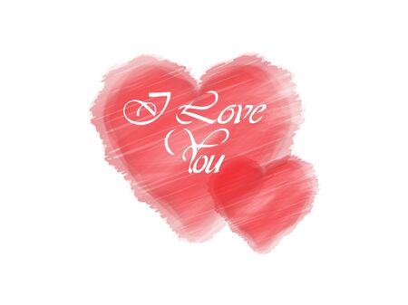 romantic background postcard, two hearts and lettering I love you, watercolorのイラスト素材