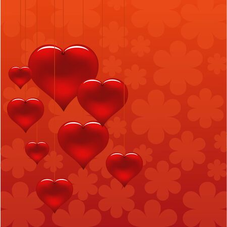 romantic floral background with hearts hanging on stringsのイラスト素材