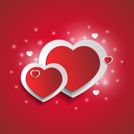 Illustration of pair of Valentine heart on a red background. Vectorのイラスト素材