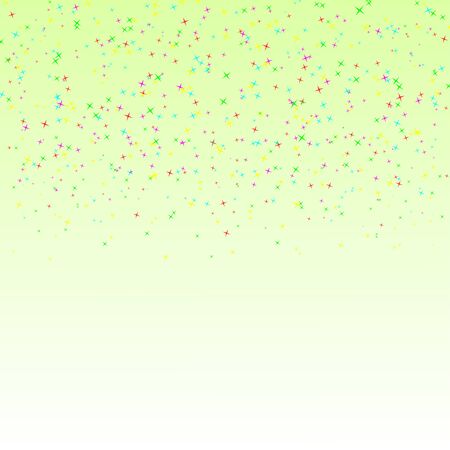 Confetti of abstract cartoon stars on a soft green background, holiday card .Vector illustrationのイラスト素材