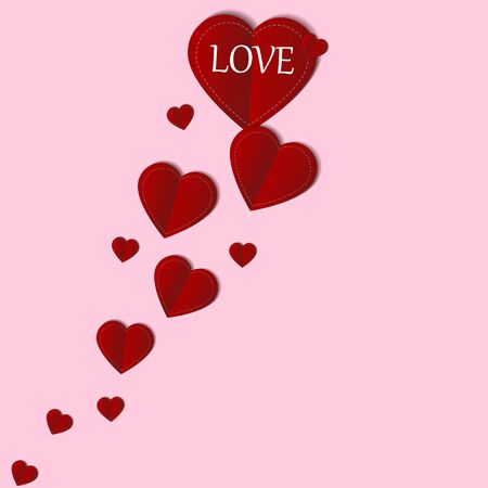 Valentine with paper flying hearts on a pink background. Love vector symbols for happy Valentine's day greeting card design.のイラスト素材