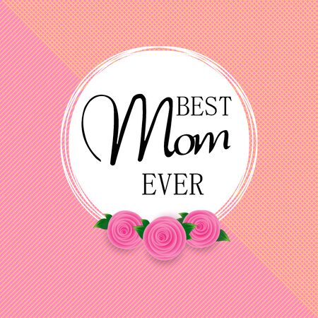 Happy mother's day layout design with roses, lettering, ribbons, frames, linear background.のイラスト素材