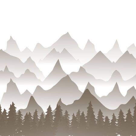 Winter landscape. Flat template design. Vector of winter mountains.Mountains in the fog in the forest, the background of the mountains in the morning landscape.のイラスト素材