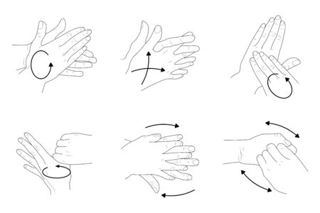 Set of icons for the hand hygiene line. A simple minimal icon. Personal hygiene, disease prevention, and medical hand washing.のイラスト素材