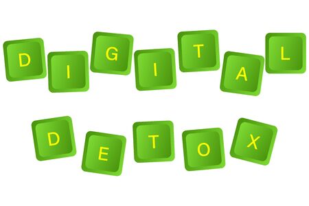 Digital detoxification. Keyboard buttons labeled digital detox. The idea of disabling a gadget, a healthy lifestyle, leaving the Internet, and depending on digital media.のイラスト素材