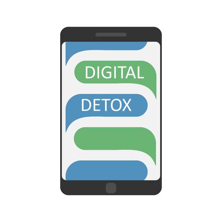 Vector illustration of a mobile phone with the message digital detox bubbles. Flat vector illustration. The concept of time for a digital detox.のイラスト素材