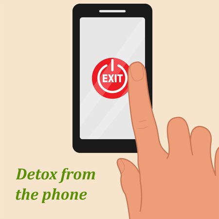 The concept of digital detox. Your hand is about to touch the smartphone's power off buttonのイラスト素材