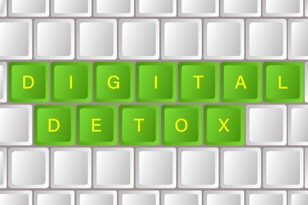 Digital detoxification. The keyboard that says digital detox. The idea of disabling a gadget, a healthy lifestyle, leaving the Internet, and depending on digital media.のイラスト素材