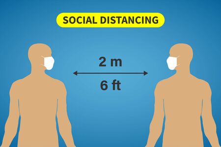 the silhouette of the human body in a surgical mask, support social distancing to prevent the spread of the virus and the concept of preventing influenza, coronavirus, social isolationのイラスト素材