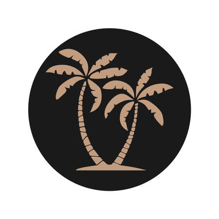 Beige silhouette of palm trees in a black circle isolated on a white background. Vector illustrationのイラスト素材