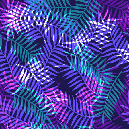 Neon-colored tropical palm leaves.Seamless vector backgroundのイラスト素材
