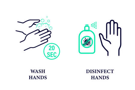 Hand hygiene. Coronavirus covid-19 is a preventative hand sanitizer that protects hands from viruses. Wash your hands and use an antiseptic.のイラスト素材