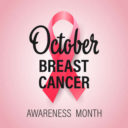 Realistic pink ribbon, breast cancer awareness symbol.October is the Month of awareness of cancer, vector illustrationのイラスト素材