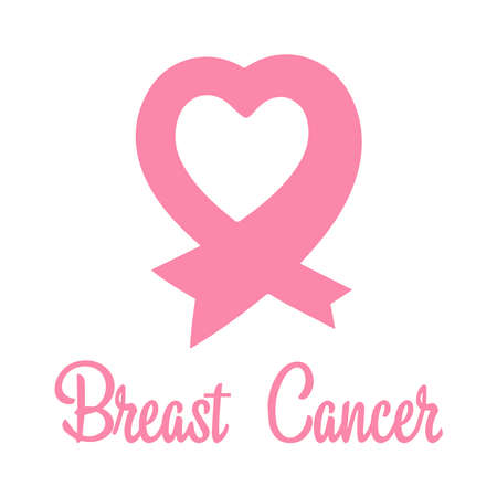 Pink ribbon in the shape of a heart. Breast cancer awareness symbol. World breast cancer day.Flat designのイラスト素材