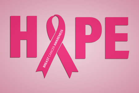 Hope lettering design with pink ribbon. A month-long campaign to spread information about breast cancer.のイラスト素材